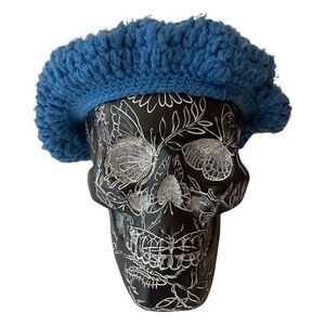 Vintage Knit Acrylic Beret Hat Blue